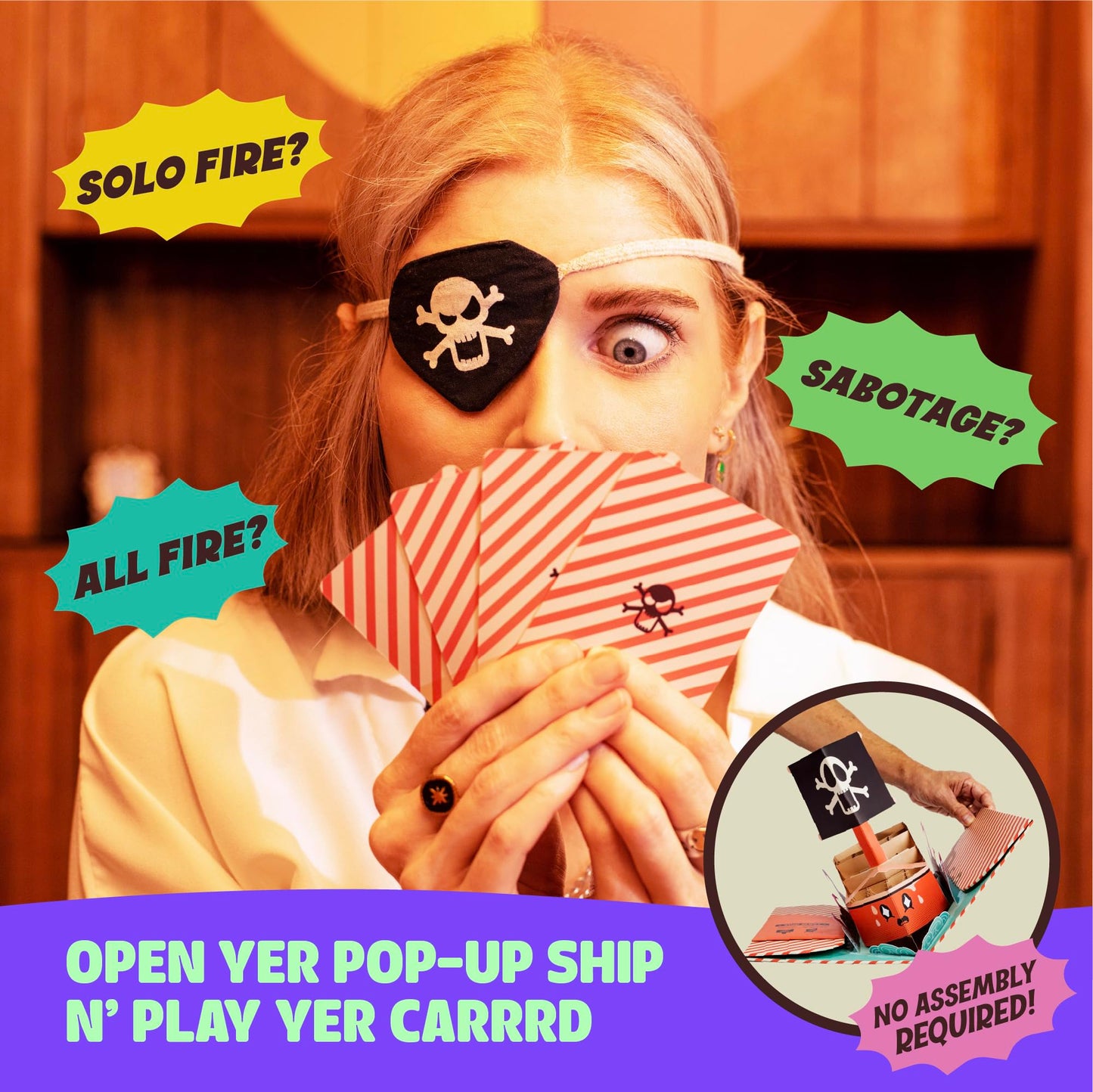 MCMILLER ENTERTAINMENT Fire In The Hole - Plastic-Free Pirate Party Game for 2-4 Players, Ages 7+, Multicolor Cardboard Fun