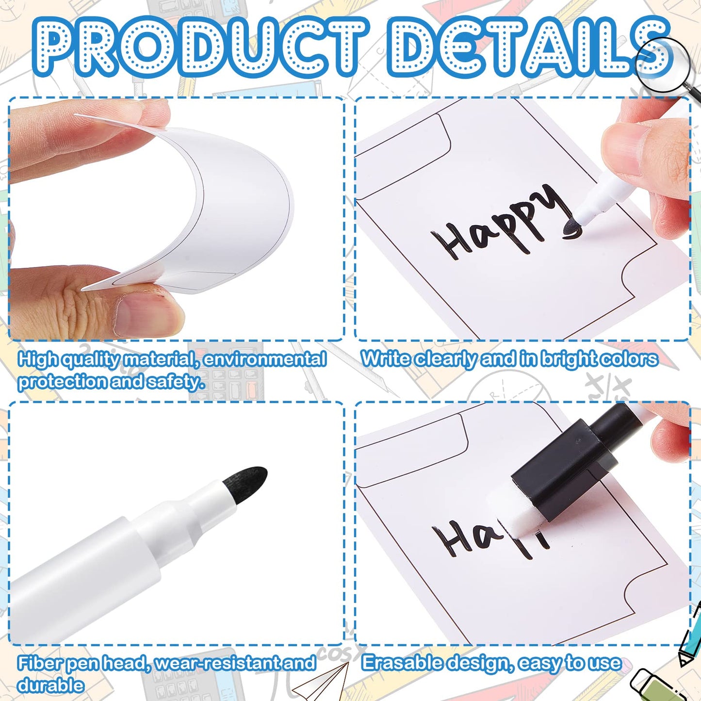 50 Pieces Multifunctional Tokens Reusable Cards Erasable Index Cards Dry Erase Cards White Blank Flash Cards With 5 Pcs Black Ma