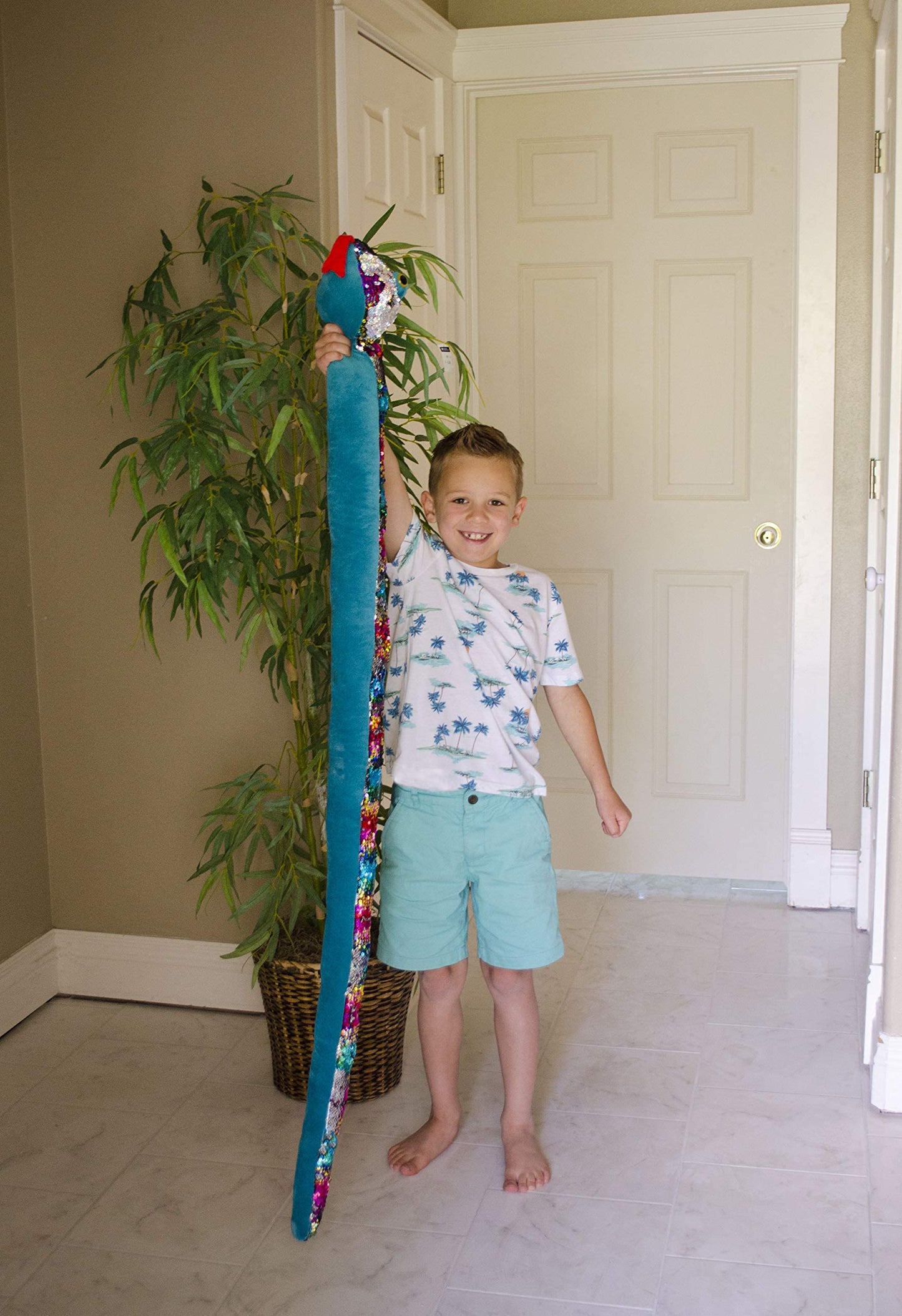 LMC Products Rainbow Flip Sequin Stuffed Snake - 60" Plush Reversible Sequin Pet Toy