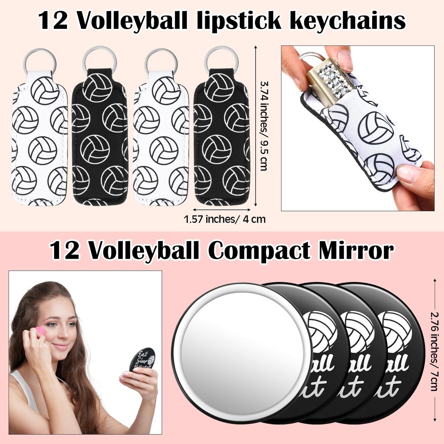 Tioncy 110 Pcs Volleyball Party Favors Set Volleyball Gifts for Team Sports Accessories Include Cosmetic Bag Lipstick Holder Key