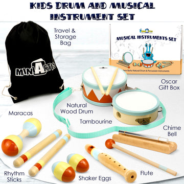 Miniartis Toddler Musical Instruments - Montessori Musical Toys For Toddlers 1-3 | Modern Boho Baby Drum Set With Neutral Colors