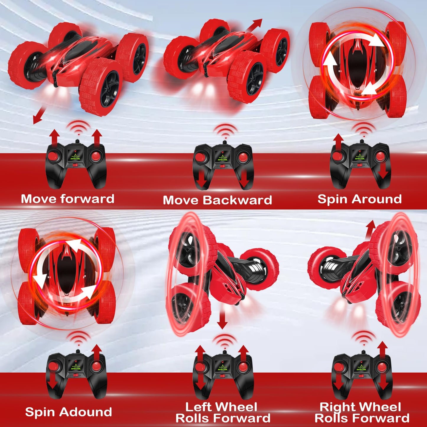 FREE TO FLY Rc Car Remote Control Toys: 4Wd Stunt Vehicle All Terrain Rechargeable Battery Race Cars for Kids Ages 4-8 Birthday