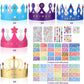 Chinco 38 Pieces Paper Crowns Princess Prince Hats Birthday Party Crowns Craft Jewels Gem Number Letter Sticker For Diy Classroom Decor