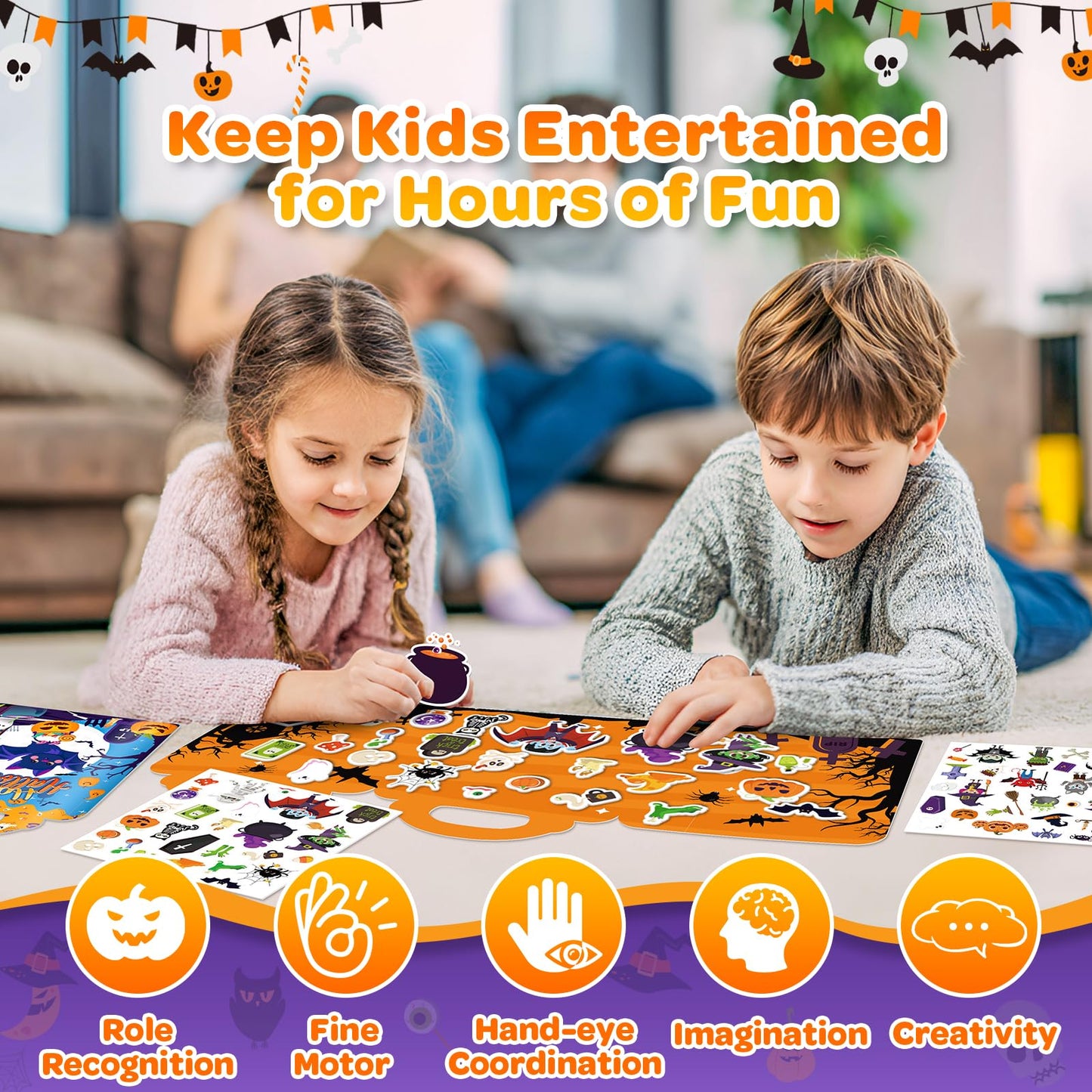 4 Sets Halloween Reusable Sticker Books for Toddlers 1-3, Arts Crafts for Toddler 3-5, Activity Books for Kids 2-4, Toddler Toys
