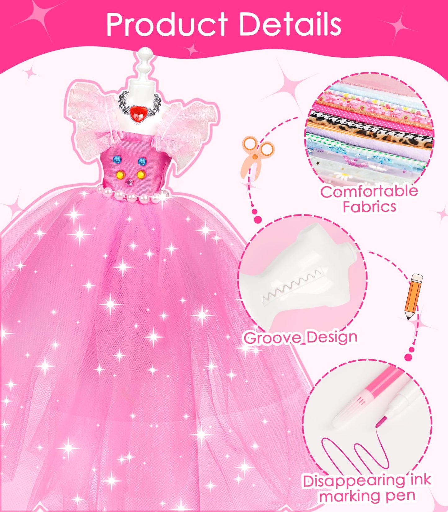 YEETIN 800+ PCS Fashion Designer Kit for Girls - DIY Sewing & Arts Craft Kit with 5 Mannequins, Doll Clothes Making Set, Learn t