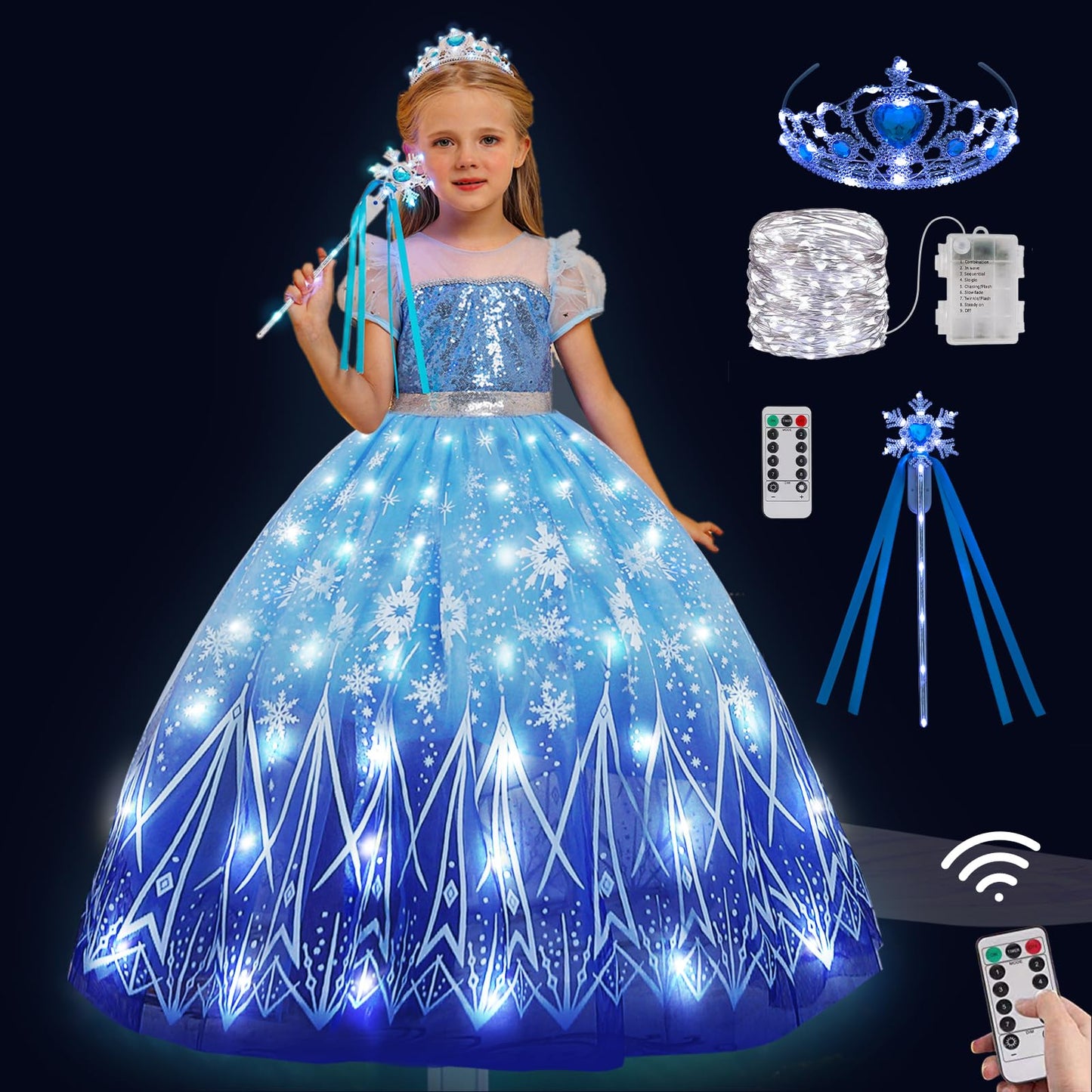 Ciyti Light Up Girls Halloween Costume Snow Princess Dress Ice Christmas Costumes Toddler Kids Costume With Accessories, Blue