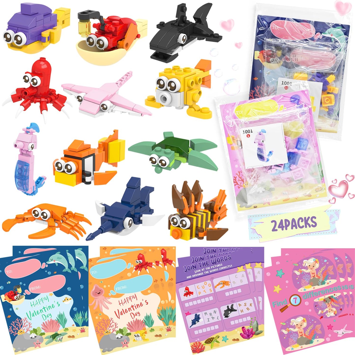 WODMAZ 24 Packs Sea Animal Building Blocks for Kids Easter Egg Fillers Basket Stuffers Egg Hunt Birthday Party Favor Gift, Class