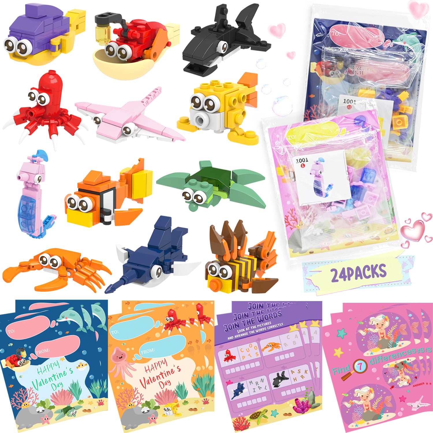 WODMAZ 24 Packs Sea Animal Building Blocks for Kids Easter Egg Fillers Basket Stuffers Egg Hunt Birthday Party Favor Gift, Class
