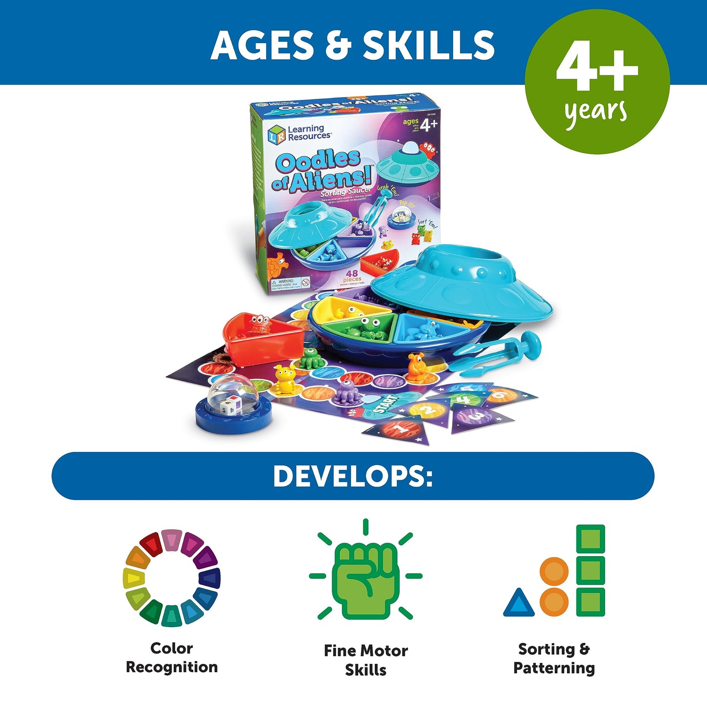 Learning Resources Oodles Of Aliens Sorting Saucer, Fine Motor Skills, Counting And Sorting Toys, Preschool Games, Educational T
