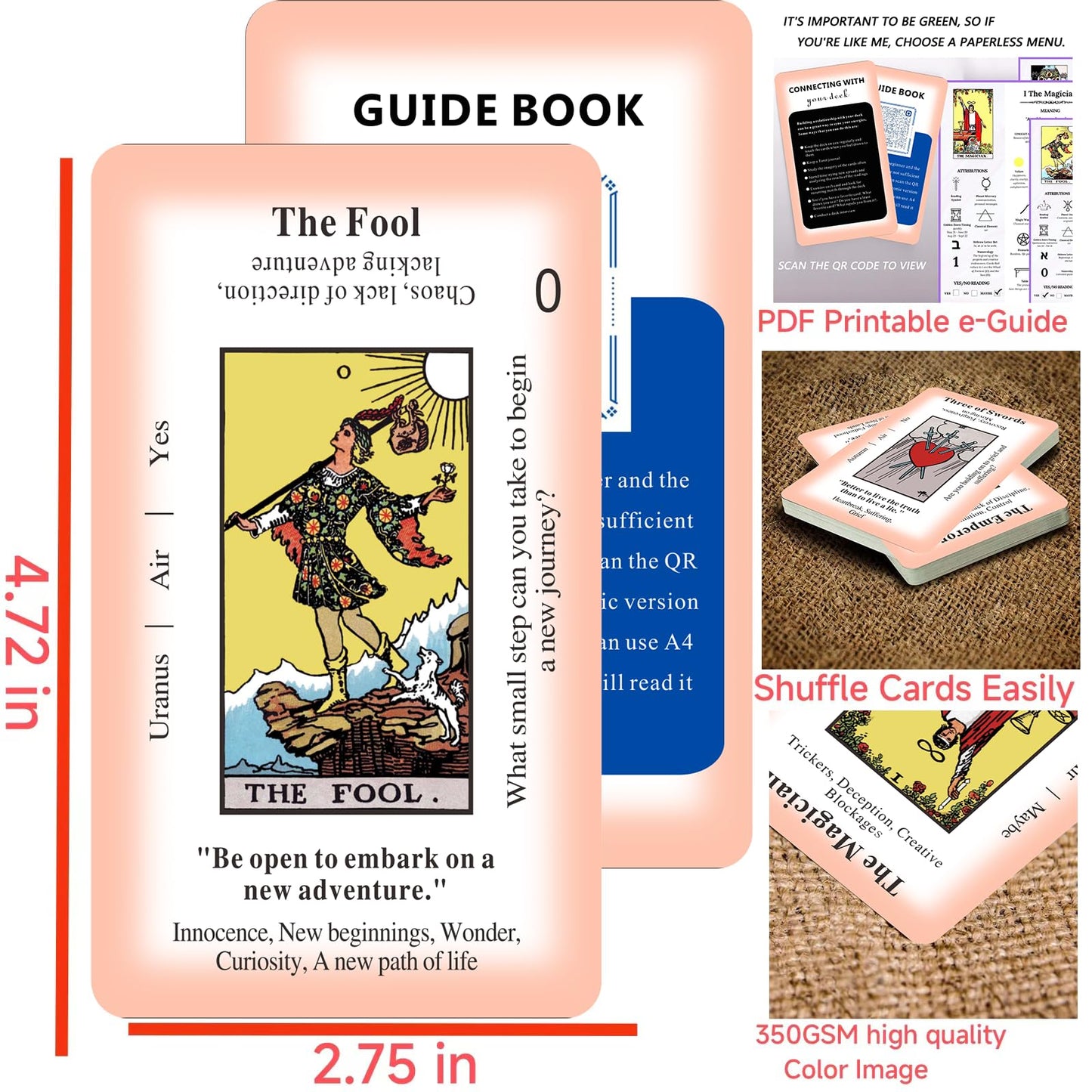 Tarot Cards For Beginners, Classic Tarot Cards With Meanings On Them, 78 Tarot Deck Set, Learning Tarot Deck, No Guide Book Needed, Learning Tarot Cards Set, Tarot Deck Fortune Telling Game (White)