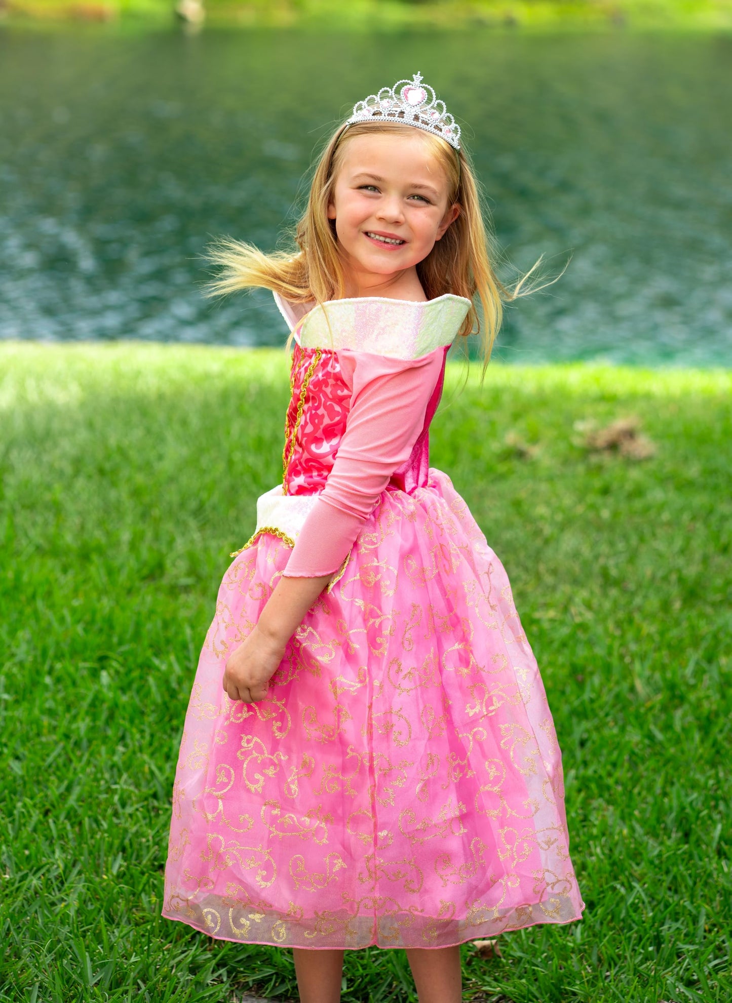 Aolliya Princess Sleeping Beauty Dress for Girls Pink Princess Costumes Fancy Dress Up for Halloween Cosplay Carnival