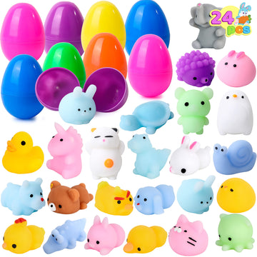 Joyin 24 Pcs Easter Prefilled Eggs With Mochi Squishy Toys, Kawaii Stress Reliever Squishy Toy For Easter Theme Egg Hunt, Kids Party Favor, Basket Stuffers Filler, Classroom Prize Supplies