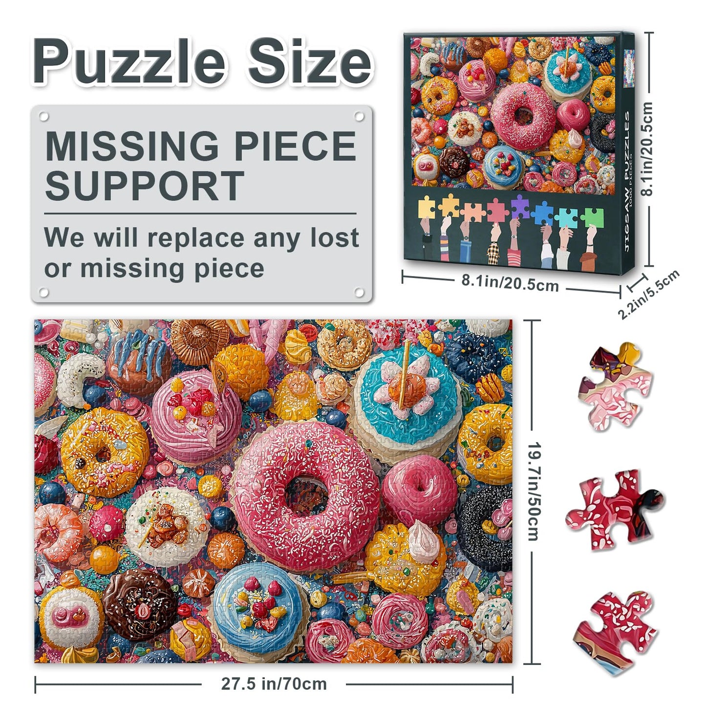 1000 Piece Dessert Jigsaw Puzzle for mature-themeds - Colorful Donut & Sweet  Art with enhanced Puzzle Board  Challenging Foodie Theme Puzzles for mature-themeds  27.5x19.7 Inches