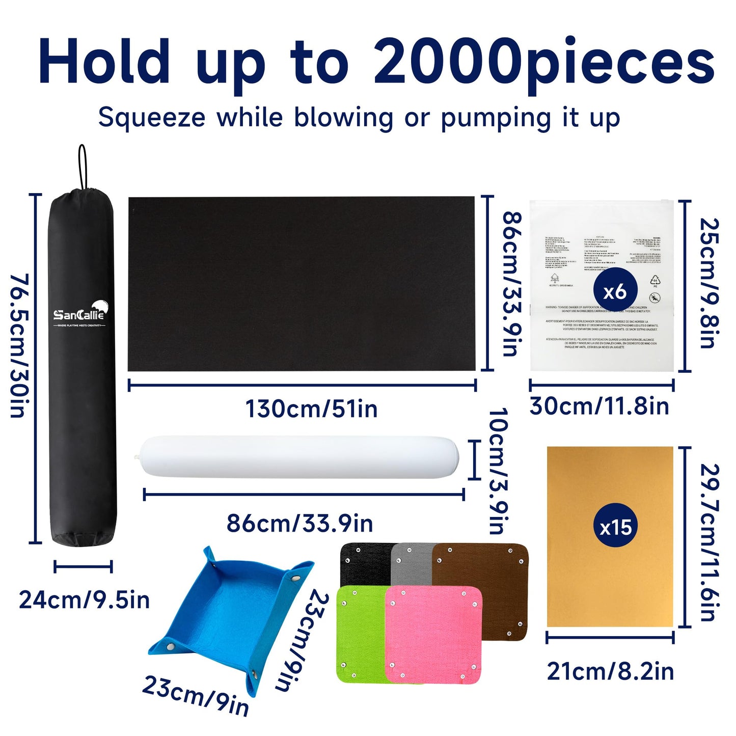 Sancaliie Jigsaw Puzzle Mat Roll Jigsaw Storage Felt Mat  Jigroll Up to 2 000 Pieces with 6 Colorful Trays  Jigsaw Puzzle Player  Gift Box with Drawstring Storage Bag  3 Elastic Band  Hand Pump
