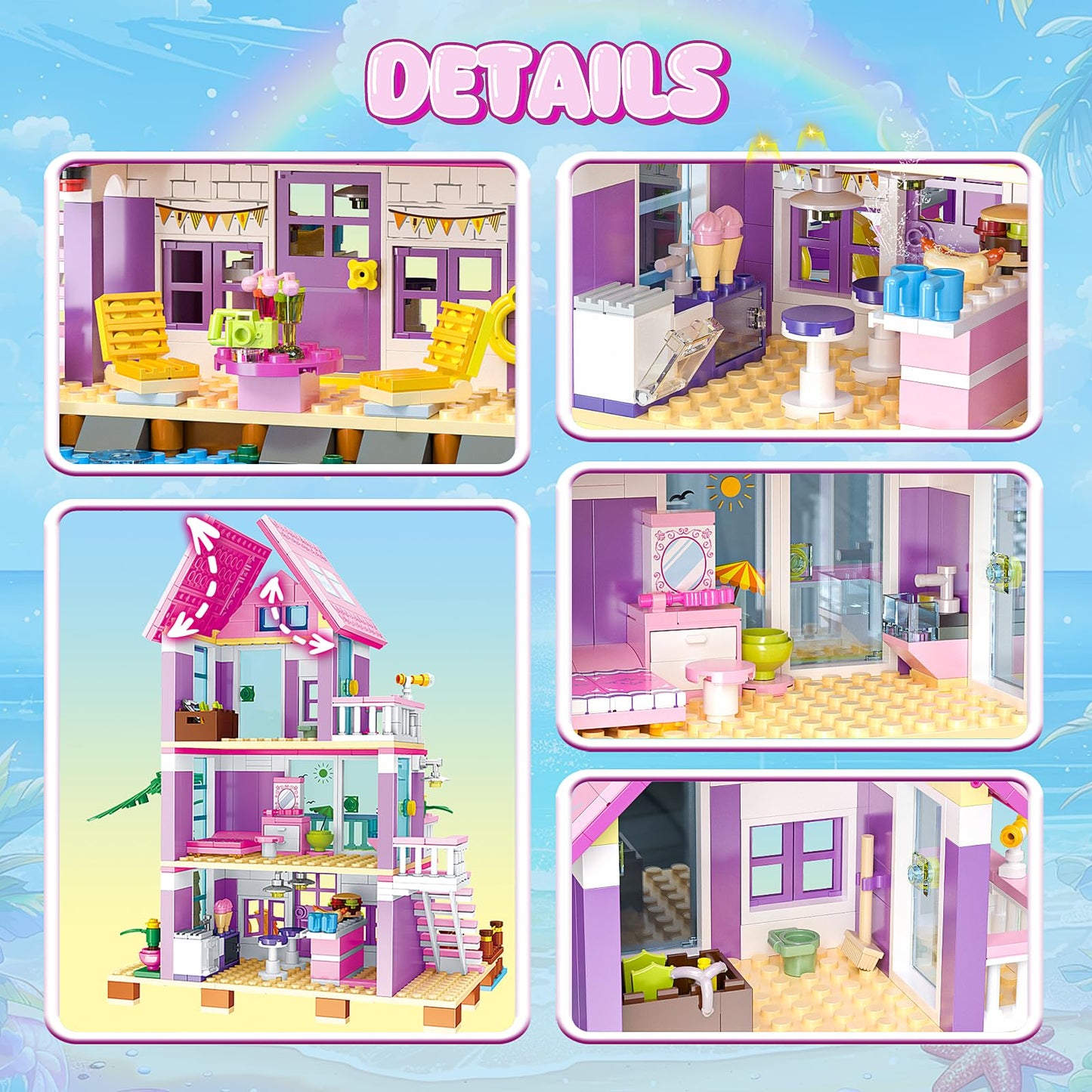 Beach House Building Set, Seaside Villa House Building Toys Compatible With Lego Friends Sets For Girls Age 8-12, Creative Holid