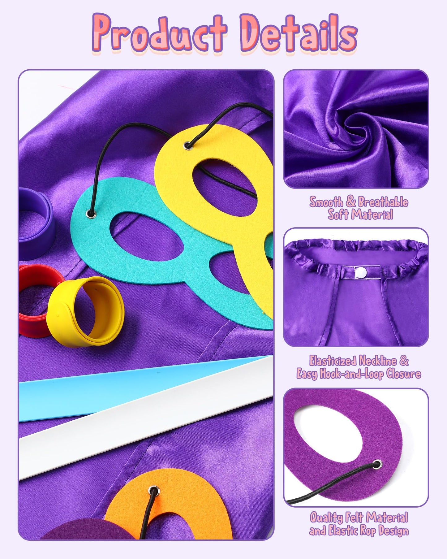 Jenaai 72 Sets Halloween Capes and Masks for Kids with Slap Bracelets Heroic Party Cosplay Group Dress up Costume