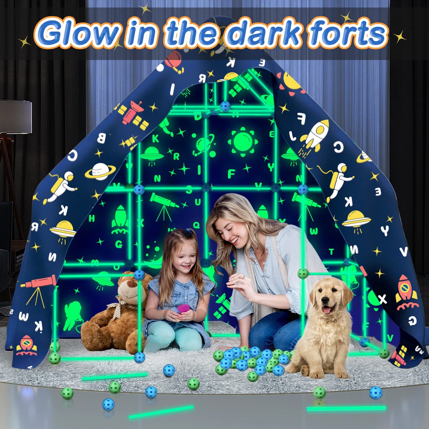 160Pcs Kids Fort Building Kit Glow In The Dark Build A Fort With Blanket Stem Educational Toys For 4 5 6 7 8 9 10 11 12 Years Bo