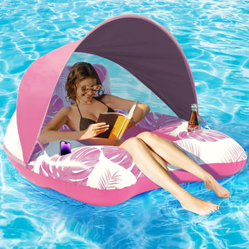 ?Upgraded? Pool Floats Adult with Canopy, XL Inflatable Pool Floaties for Adults Heavy Duty, Pool Chair and Lounge for Swimming 