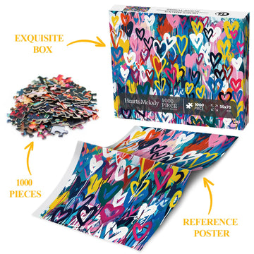 Colorful Heart Shape Puzzle 1000 Pieces For Adults, Love Valentines Jigsaw Puzzle, Rainbow Graffiti Art Puzzle As Heart Themed P