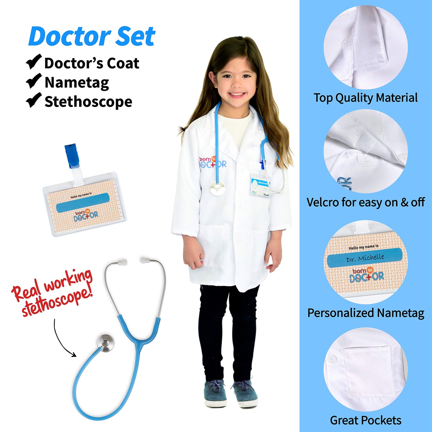 Born Toys Premium 16Pcs Costume Dress Up Set For Kids Ages 3-7 Fireman,Police Costume, And Doctor All Sets Are Washable And Have Accessories