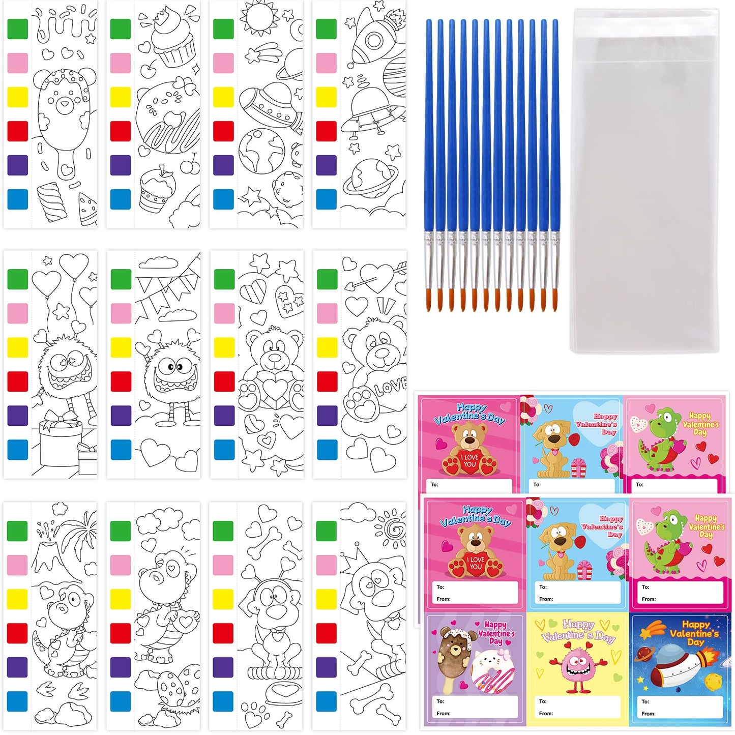 24 Sets Valentines Day Gifts for Kids Valentines Water Coloring Book Paint with Water Books for Kids Exchange Gifts for Classroo