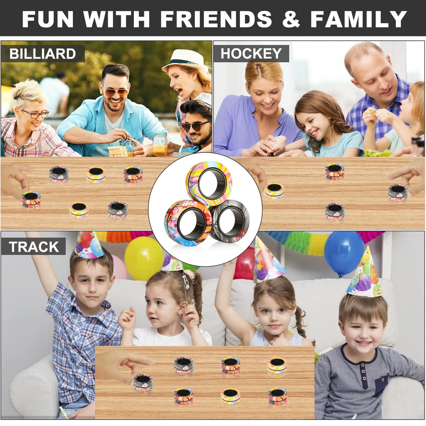 Yishidany 9Pcs Magnetic Rings Fidget Toys Pack, Magnets Finger Spinner For Adhd Stress Relief, Magical Fingears Ring For Trainin