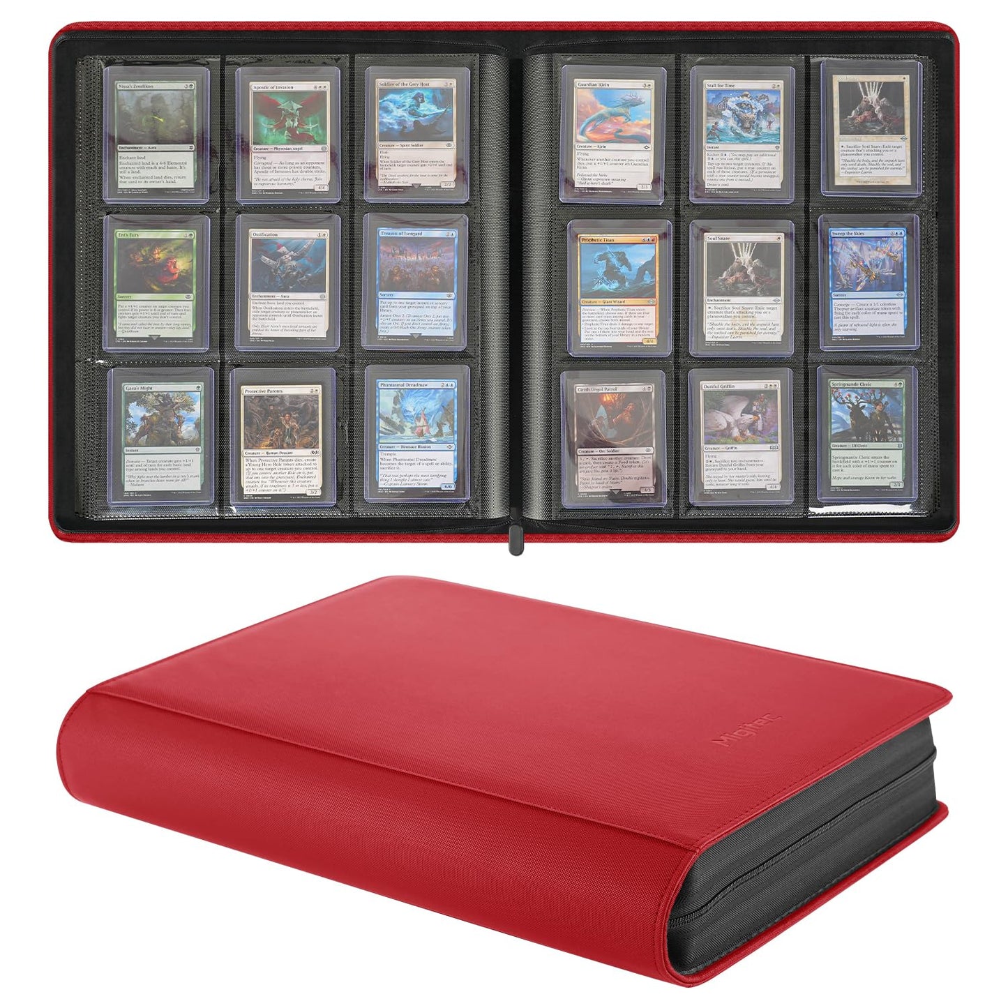 Migitec 9-Pocket Toploader Binder  Holds 360 3 x 4 Rigid Card Holders  Top Loader Collection Display Album for Trading Cards and Sports Cards - Red