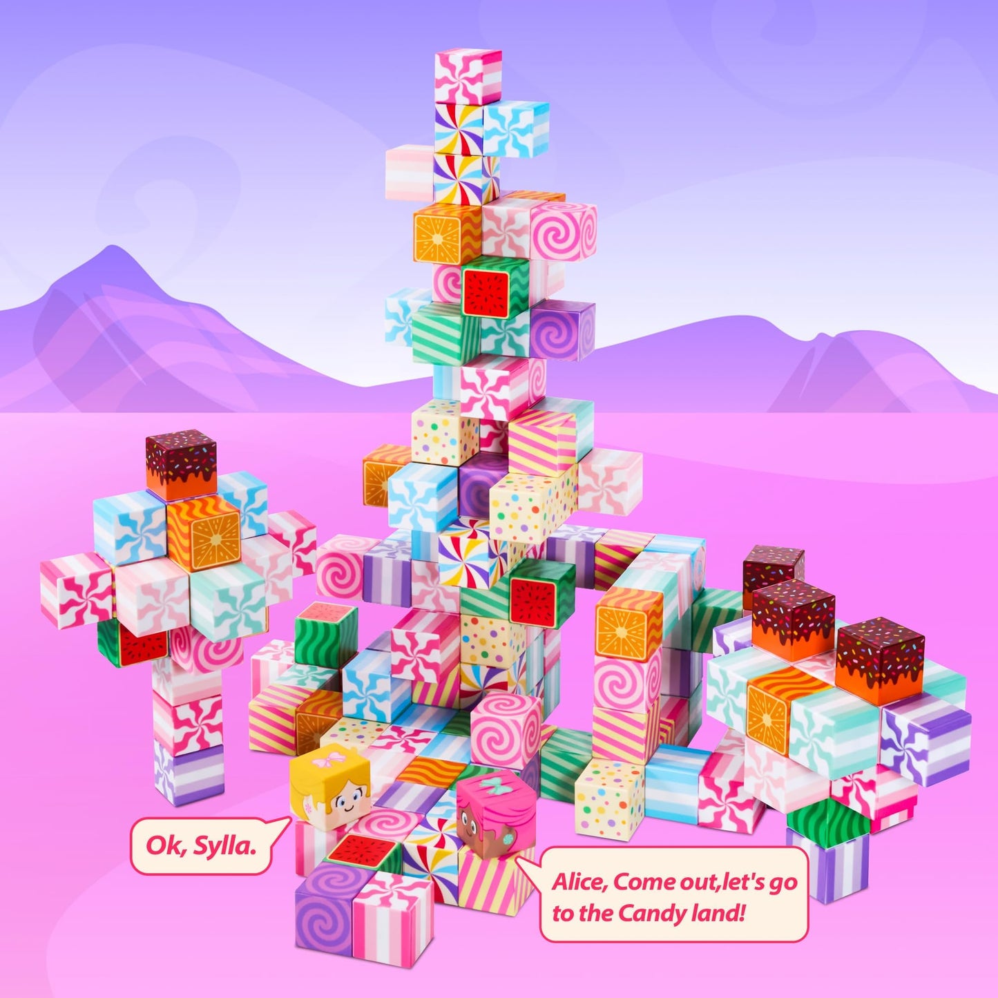 Silymoly Magnetic Blocks Candy World Land Edtion, Magnetic Tiles Building Blocks Boys & Girls Toys Age 3-5 4-8 5-7 Sensory Gift