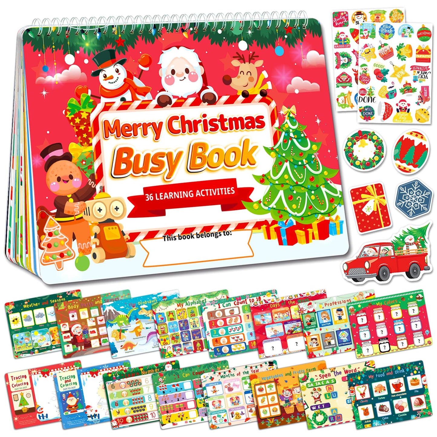 Homseon Christmas Busy Book For Toddlers 3-5 Montessori Toys Preschool Learning Activities, For Toddlers Book Autism Sensory Edu