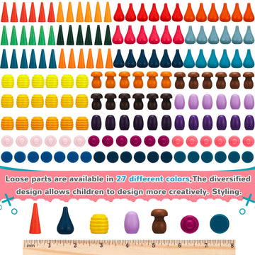 Loose Parts Play Materials Set Wooden Mandala Toys Kit Wood Sensory Play Toys 27 Rainbow Color 7 Shapes Loose Parts For Teens Students Early Learning Materials (162)