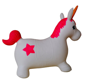 Appleround Unicorn Bouncer With Hand Pump, Inflatable Space Hopper, Ride-On Bouncy Animal For Children (White)