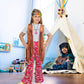 Xonyicos 8 Pcs Girls Kids 60S 70S Hippie Costume Disco Outfits Fringe Vest Boho Bell Bottoms Hippie Outfits Accessories Set (Bro