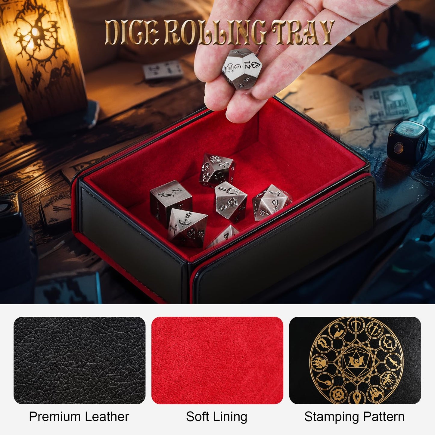 DND Dice Set, 7Pcs Metal Dice with Dice Box for Dungeons and Dragons, Polyhedral D&D Dice Set Role Playing Games, Board Games (A