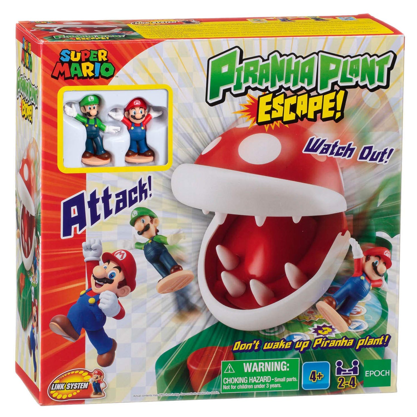 Epoch Games Super Mario Piranha Plant Escape! - Tabletop Action Game For Ages 4+ With 2 Collectible Super Mario Action Figures