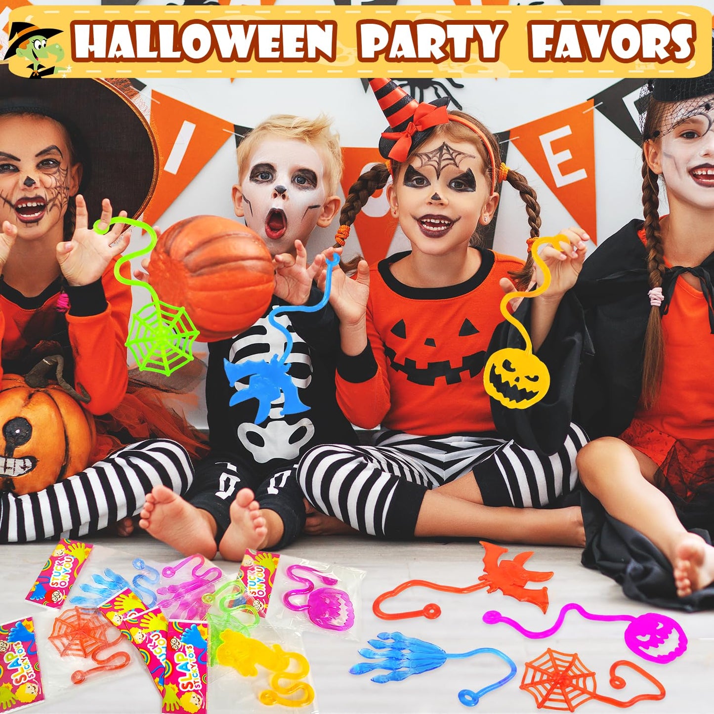 100 PCS Halloween Handouts Giveaways for Kids Bulk, Sticky Hands Party Favors Goodie Bag Stuffers for Toddlers,Boo Basket Bucket