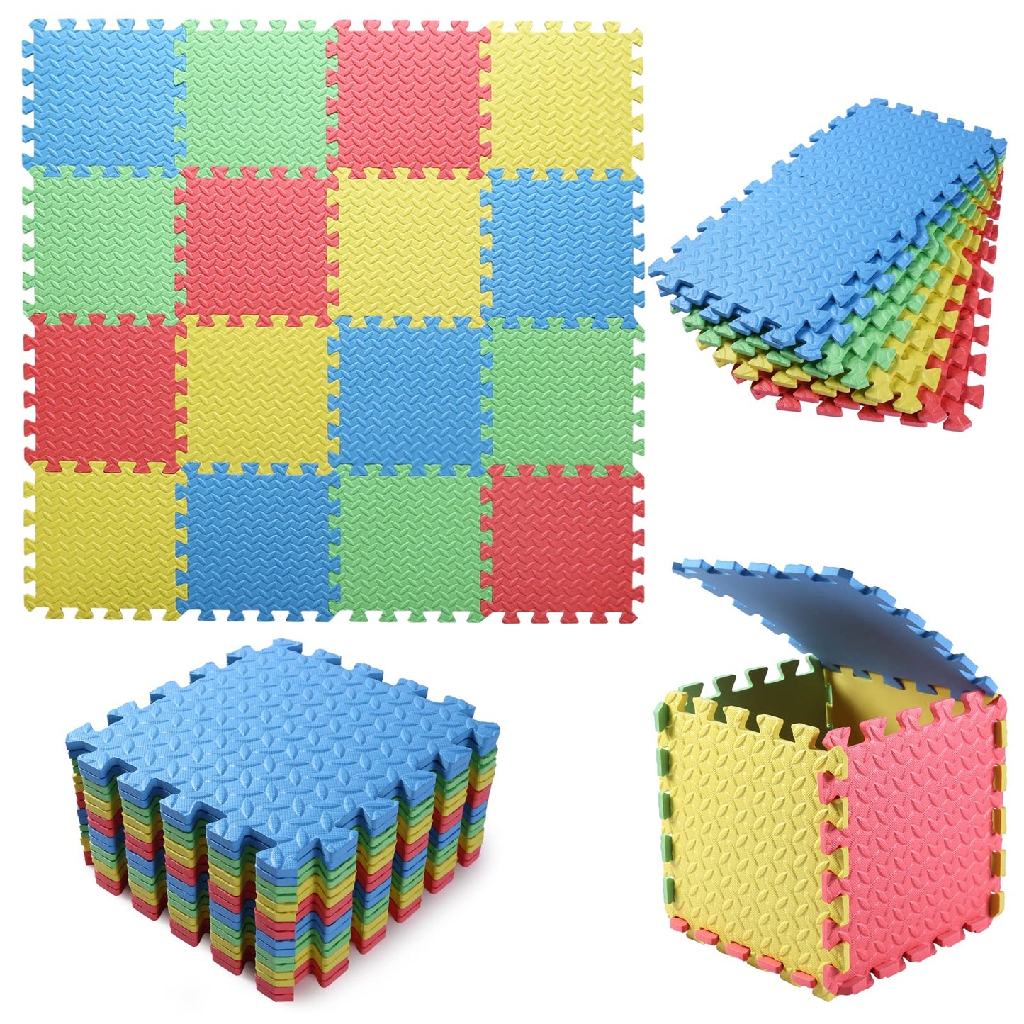 Tamiplay 16 Tiles Foam Play Mat, 0.4 Inch Thicked Interlocking Floor Mats With Solid Colors, Squares Baby Play Mat, Eva Foam Puzzle Floor Mat Foam Mats For Kids, Baby, Toddlers(Red/Yellow/Blue/Green)