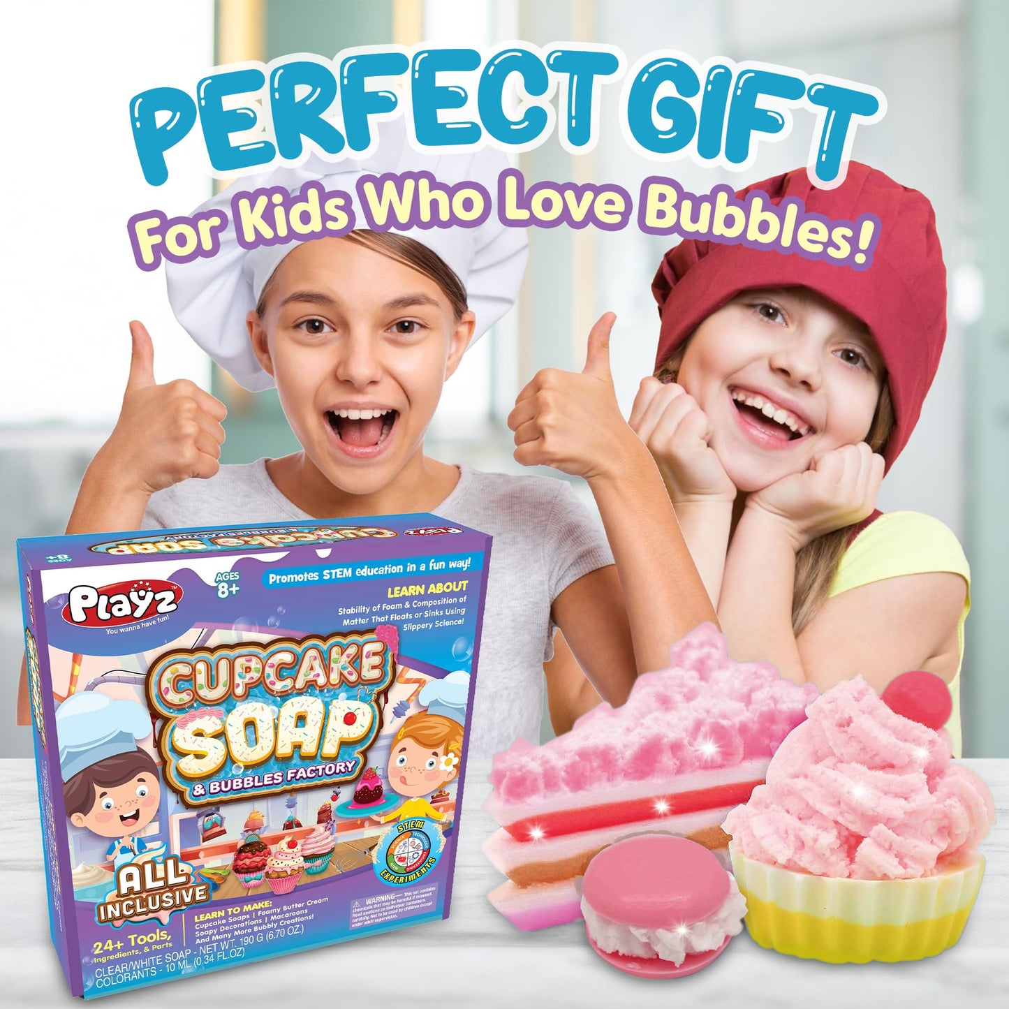 Playz Yummy Cupcake Soap & Bubbles Diy Science Kit - Fun Stem Gift For Age 8, 9, 10, 11, 12 Year Old Girls And Boys - Educational Arts And Crafts For Kids Age 8-12