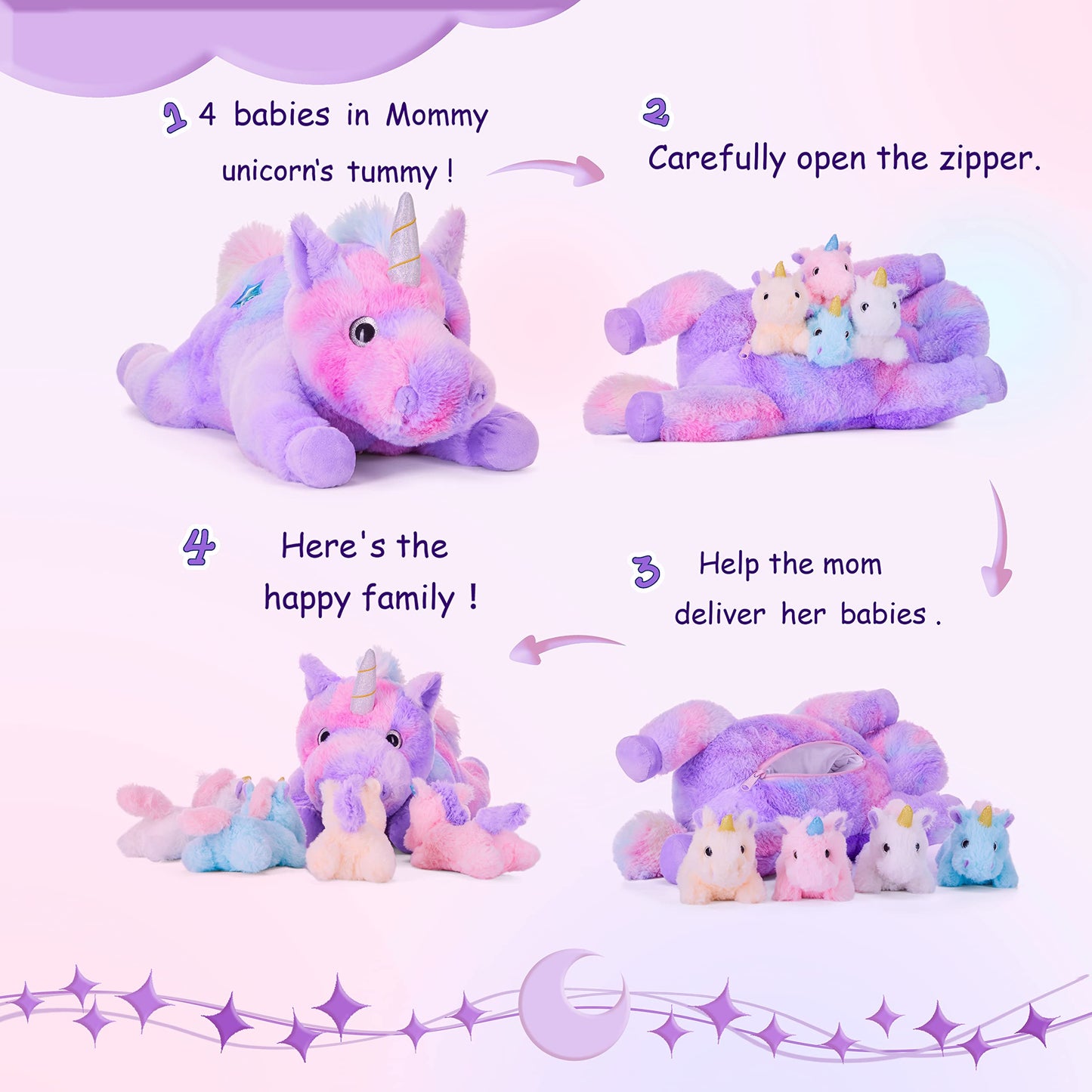 Ikasa Mommy Unicorn Toys For Girls Age 4-6,Mom And Baby Stuffed Animal Plush Toy,Small Family Set Toy With Little Babies,Gifts For Kid (Unicorn,18')