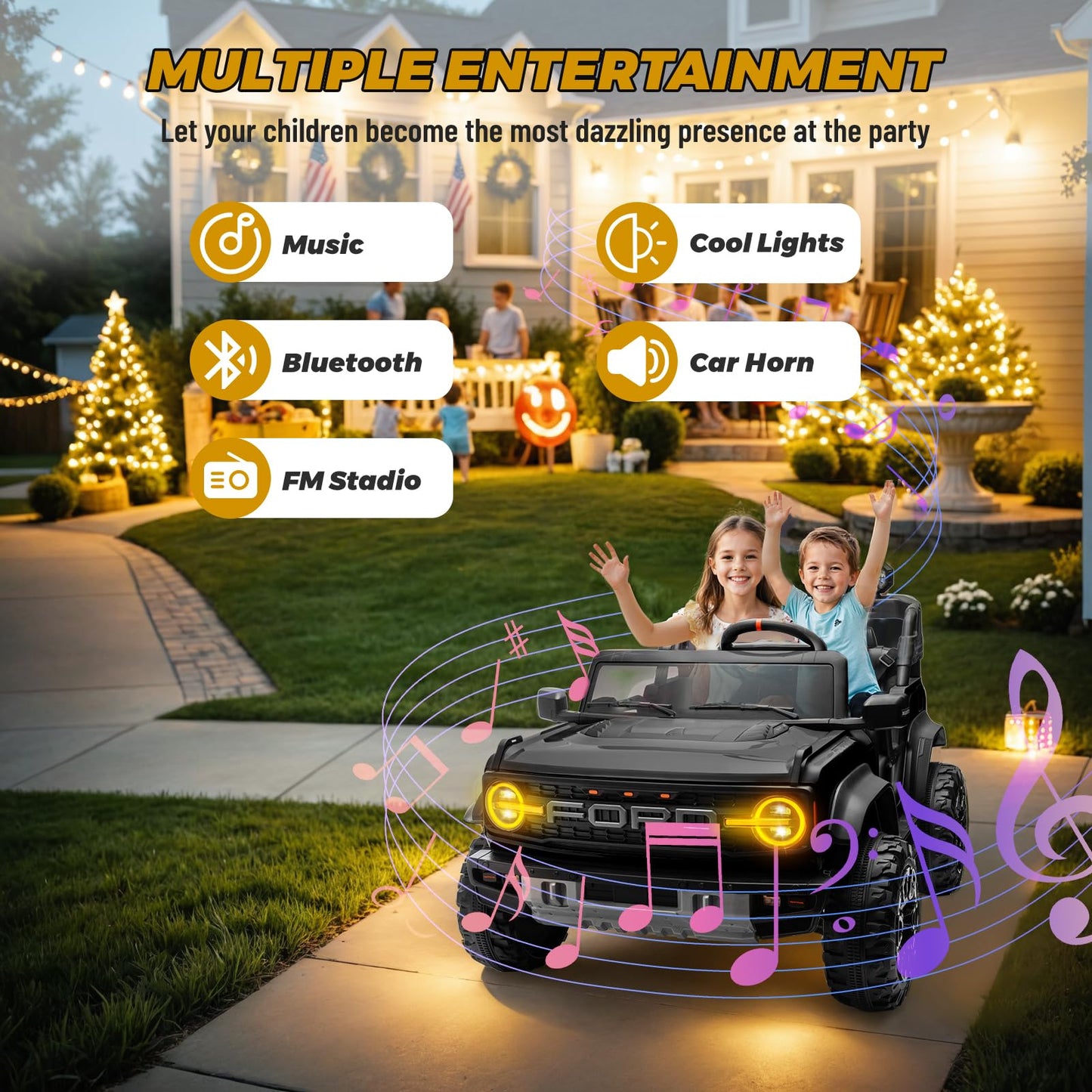 Enyopro 24V Licensed Ford Bronco Raptor Electric Car For Kids, 2 Seater Battery Operated Ride On Truck Toys With Remote Control,
