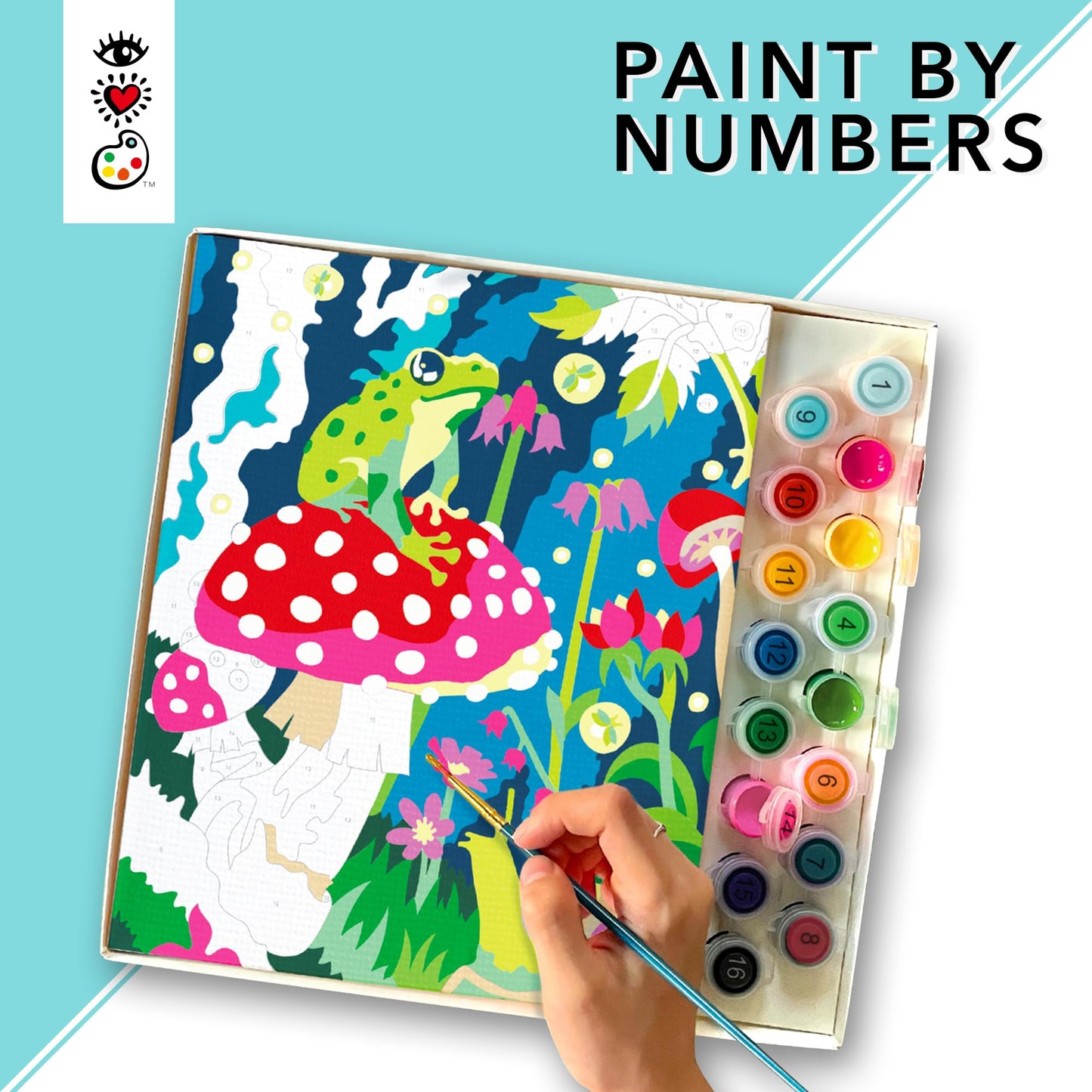 Bright Stripes Paint by Numbers Kit for Kids: Easy to Follow Paint by Numbers Canvas with Frame Kids Paint Kit (Frog & Mushroom)