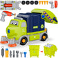 BASUN Take Apart Electric City Clean Truck Toy Set, STEM Plastic Toys for 3-8 Years, Green, DIY with Electric Drill