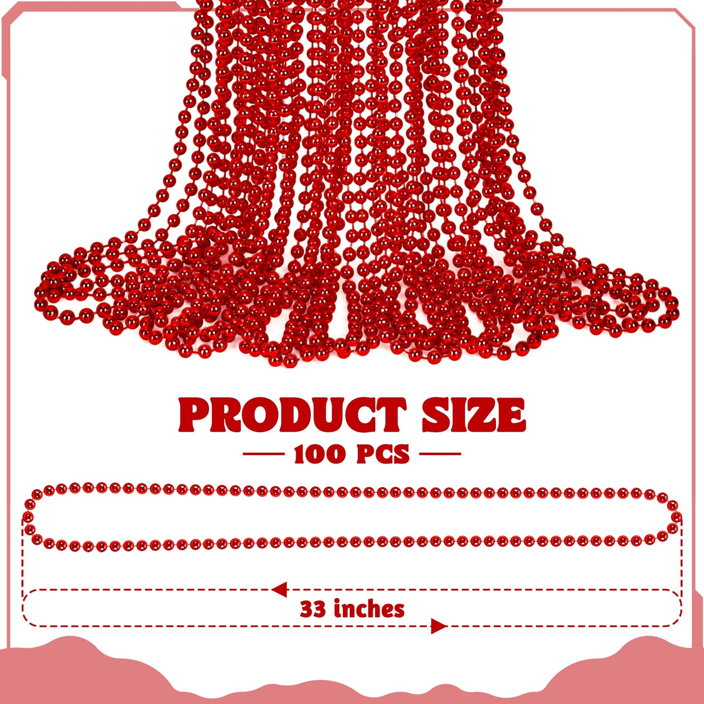 100 Pcs Christmas Beads Bulk, 33'' Valentines Day Beads Necklaces, Mardi Gras Beads Necklaces Bulk, Red Round Beads For Parade T