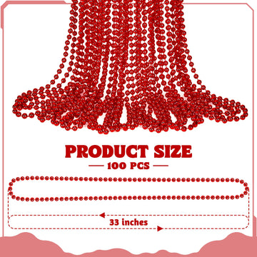 100 Pcs Christmas Beads Bulk, 33'' Valentines Day Beads Necklaces, Mardi Gras Beads Necklaces Bulk, Red Round Beads For Parade T