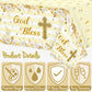 Bkeecten 3 Packs Gold Baby Baptism Party Tablecloths Decorations Flower Theme Displsable Plastic Waterproof Rectangle God Bless