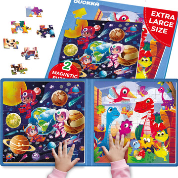 Quokka Magnetic Puzzles For Toddlers 4-6 - 2X48 Travel Puzzle Games For Kids Ages 3-5 Years Old - Dinosaur Car Activities Toy For Boys And Girls 2-4 Yo - Space Learning Magnet For Road Trip