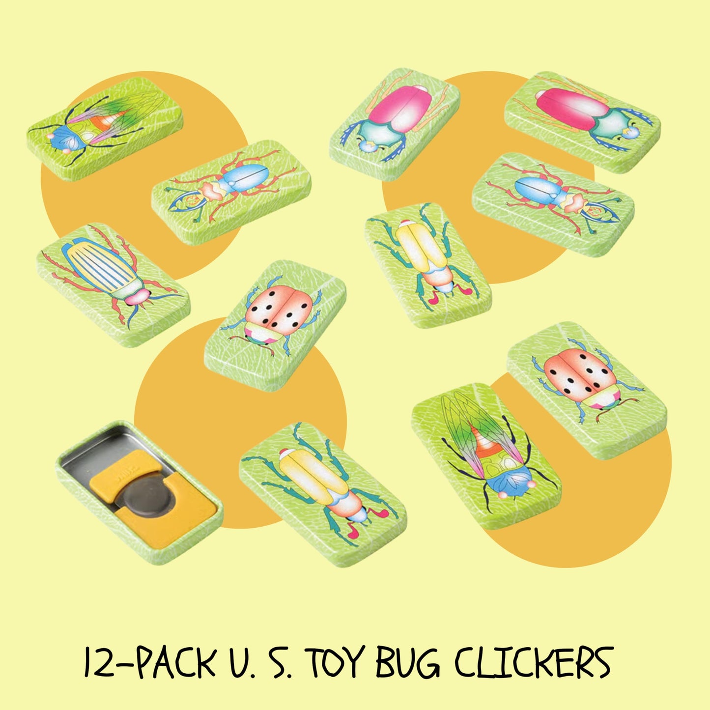Us Toy Assorted Insect Bug Design Clicker Noise Makers (1 Dozen), Green, 1-Pack Of 12