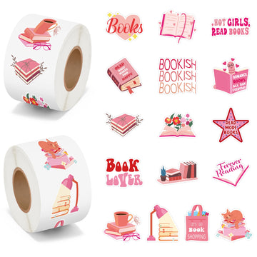 Beyumi Pink Bookish Sticker Roll - 1000Pcs Pink Bookish Stickers In 2 Rolls Waterproof Reading Book Aesthetic Kindle Decals Gift Laptop Bottle Scrapbook Luggage Envelope Decor For Kids Girl Book Lover