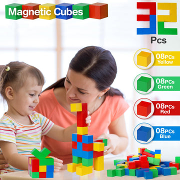 Tigerdoe 32 Pcs Educational Magnetic Cubes for Kids | Sensory Montessori Toys for Boys & Girls | Preschool Educational Magnetic Block Set