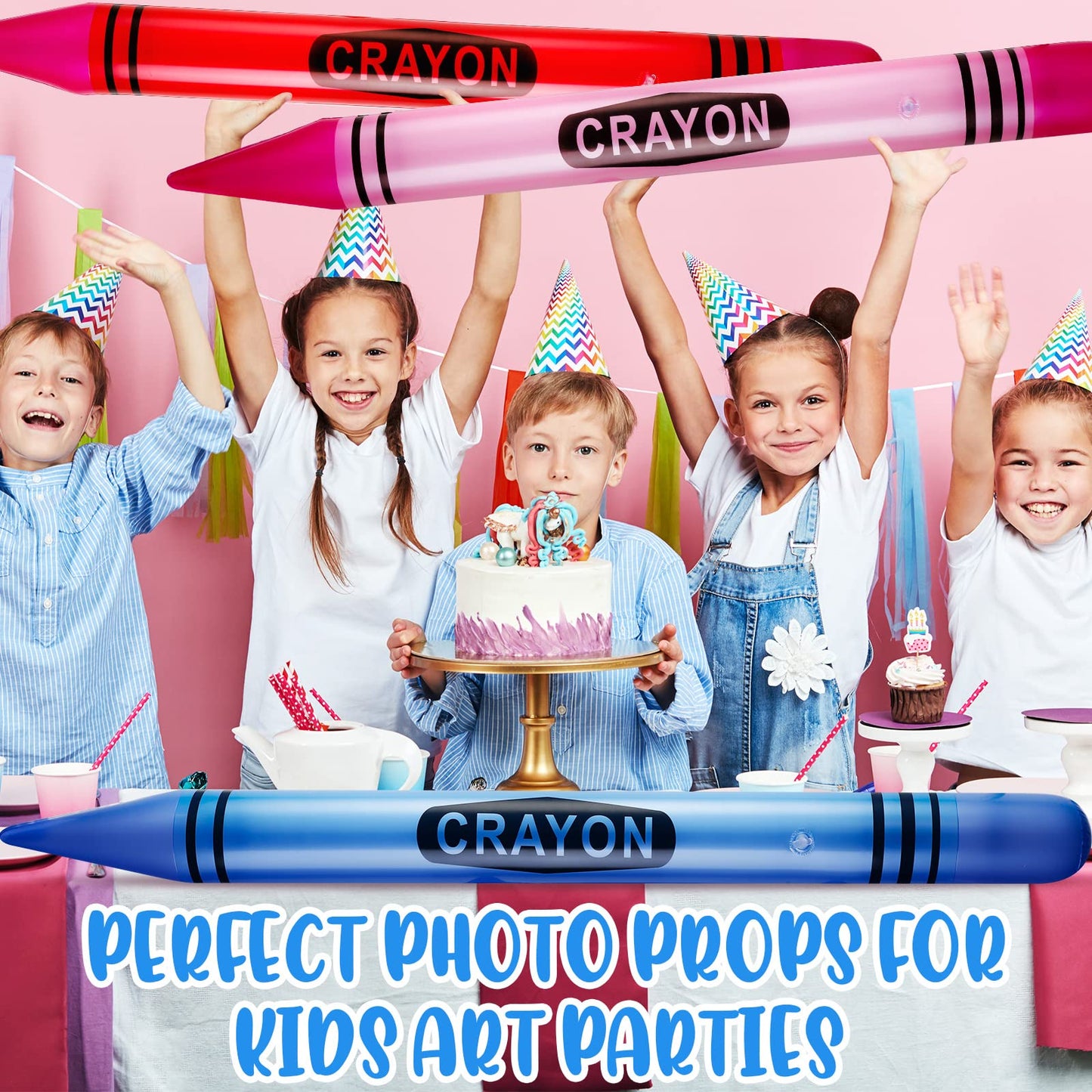 Raiten 6 Pcs Inflatable Crayons Jumbo 41.34 Inch Big Blow up Crayon Set Thick Large Inflatable Crayon Decorations Giant Crayons