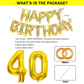 Shuntai 40Th Birthday Decorations For Men Women 40 Balloon Numbers Gold Jumbo Number 40 Foil Mylar Balloons With Happy Birthday